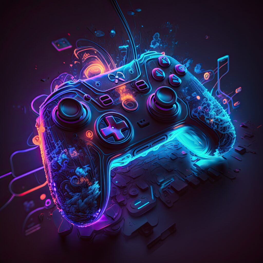 abstract-neon-light-game-controller-artwork-design-digital-art-wallpaper-glowing-space-background-generative-ai